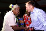 Tony Abbott gretting Kaurareg elder on Horn Island