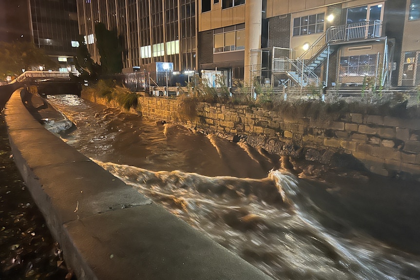Hobart Rivulet flooded overnight.