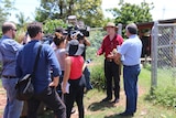 Chief Minister Michael Gunner and Housing Minister Gerry McCarthy promote their remote housing plan to media.