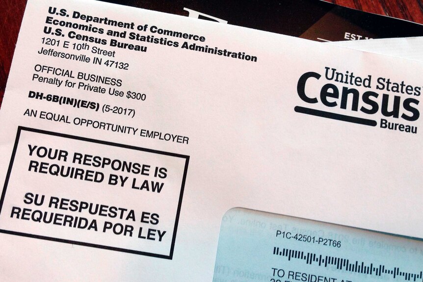 An envelope marked from the Department of Commerce contains a 2018 census letter.