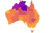 A colourful map of Australia, with dark colours in northern Australia.