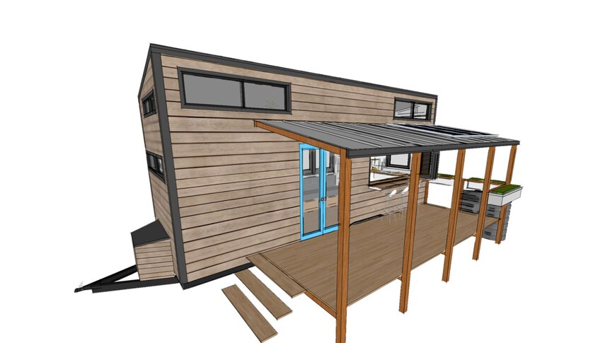 Artist's impression of a 'tiny house' on wheels designed by Warren Buys.