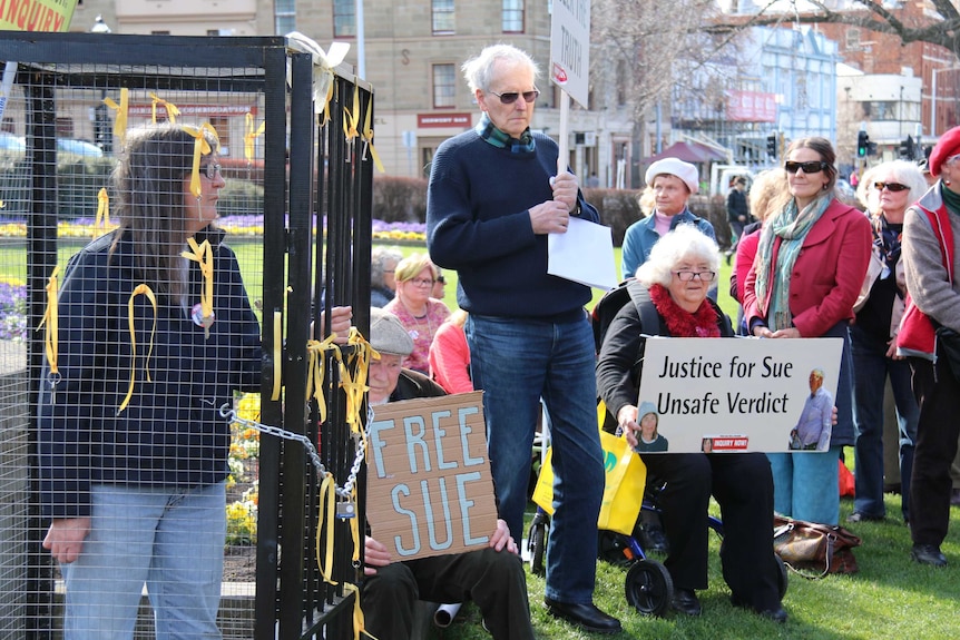 Supporters of convicted murderer Susan Neill-Fraser stage a protest on Hobart's Parliament Lawns.