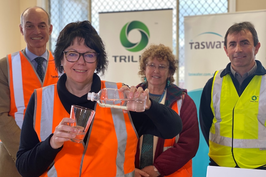TasWater's Juliet Mercer, Minister Guy Barnett, Northern Midlands mayor Mary Knowles and Trility Mark Collins 