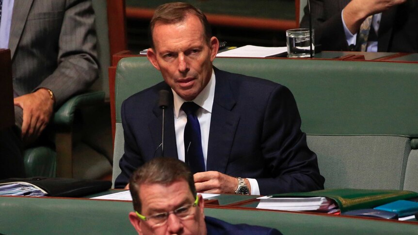 Tony Abbott sits in Parliament.