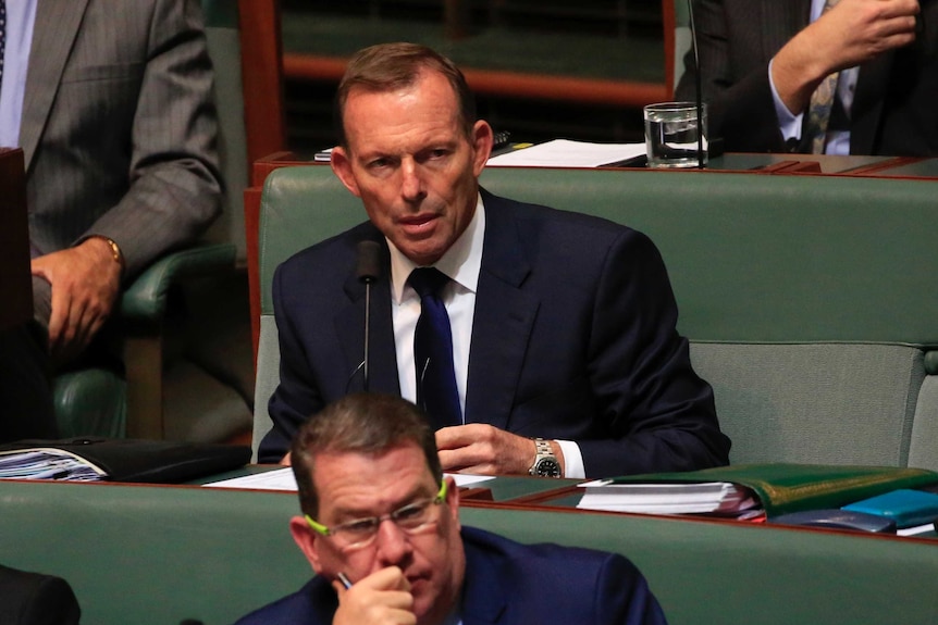 Tony Abbott sits in Parliament.