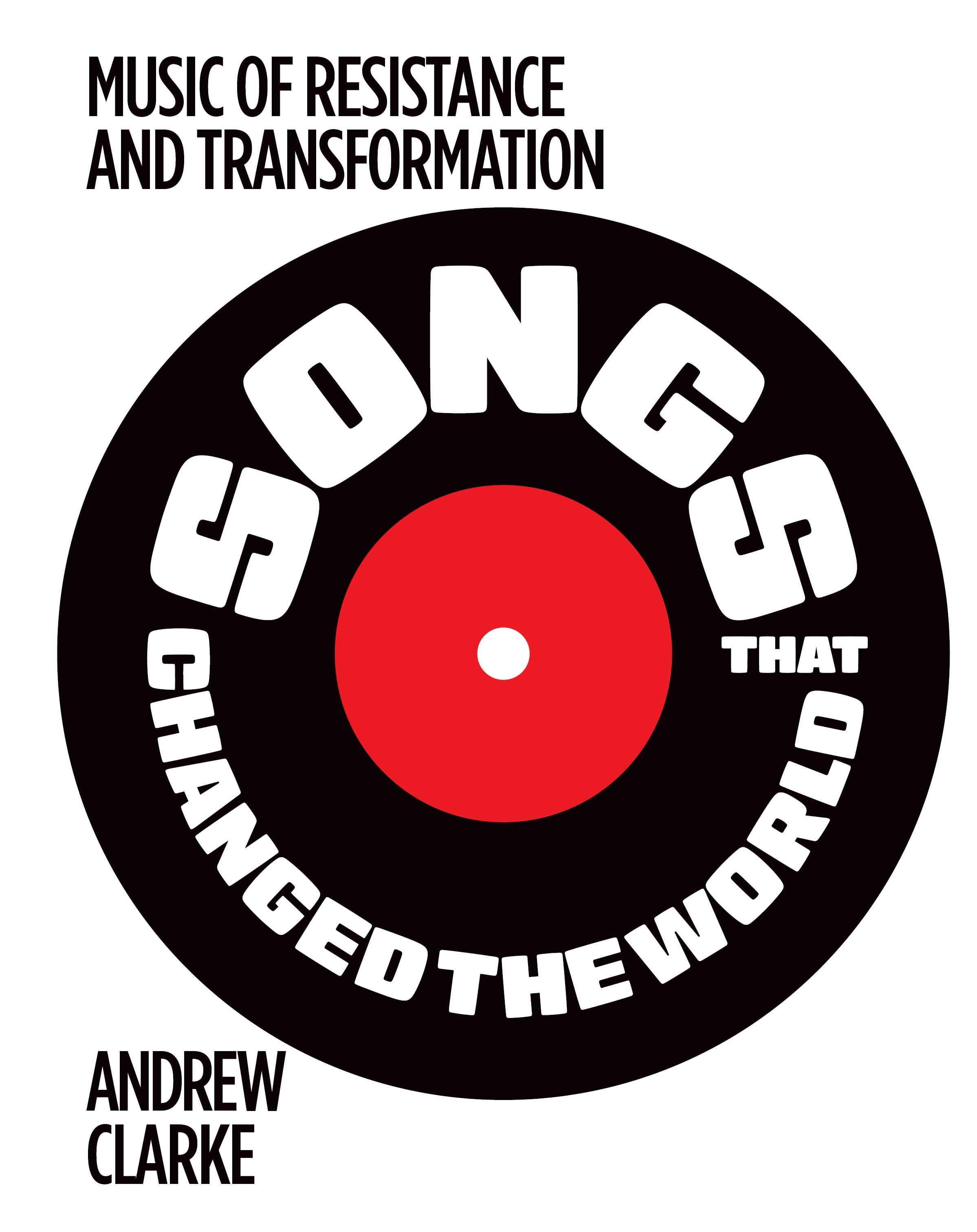 A white, black and red book cover with a record on it and the title stylised on the record