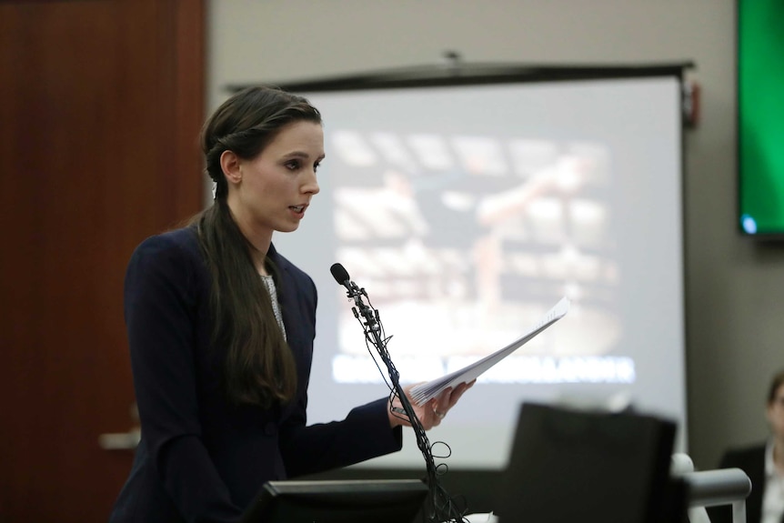 Former gymnast Rachael Denhollander gives her victim impact statement.