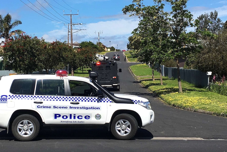 Police cars on Trevorrow Street Mount Gambier