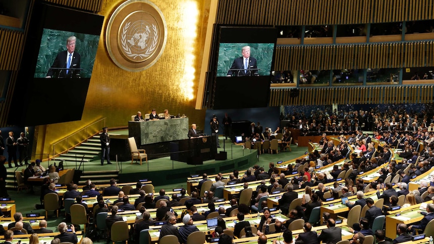 Donald Trump speaks during the United Nations General Assembly.
