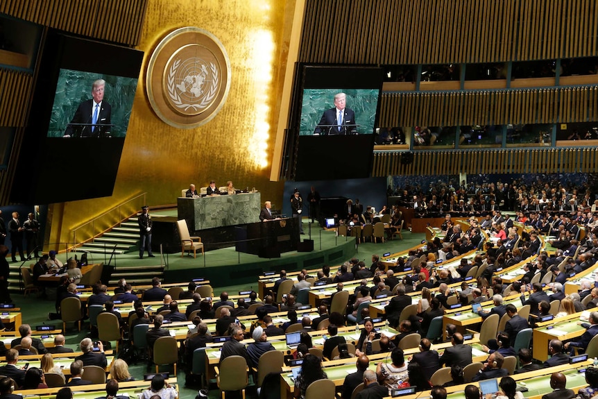 Donald Trump speaks during the United Nations General Assembly.