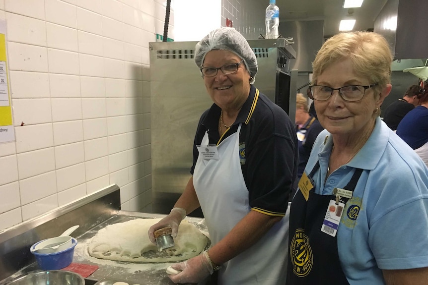 CWA members Kerrie-Ann Tomlins and Carol Vincent making scones in the CWA tea rooms at the Sydney Royal Easter Show.