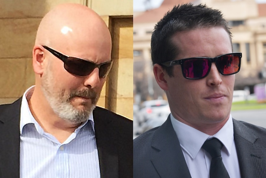 Two men outside court in composite image.