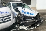 Man on ice crashes van into police cars