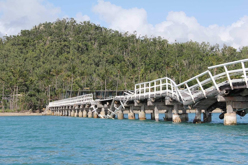 Cyclone-damaged jetty on South Molle Island off north Queensland