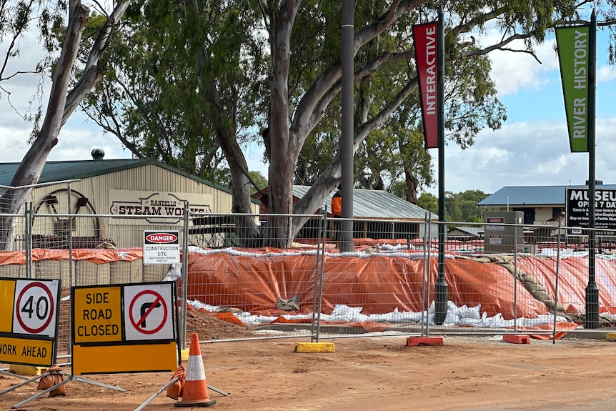 A levee to hold back floodwater in Mannum.