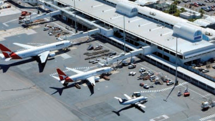 An aerial photo of planes at Darwin Airport.