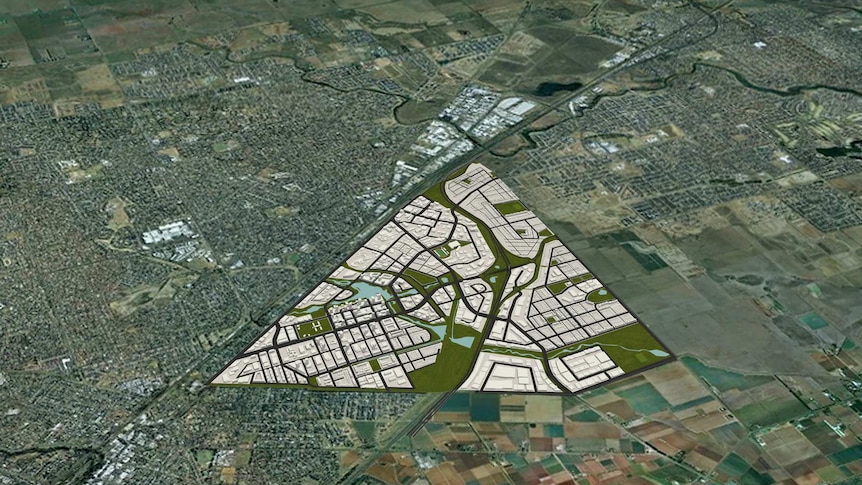 Aerial view of new suburb at East Werribee, Victoria