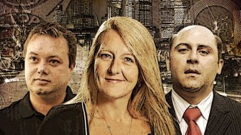 A composite graphic image of Carl Williams, Nicola Gobbo and Tony Mokbel.