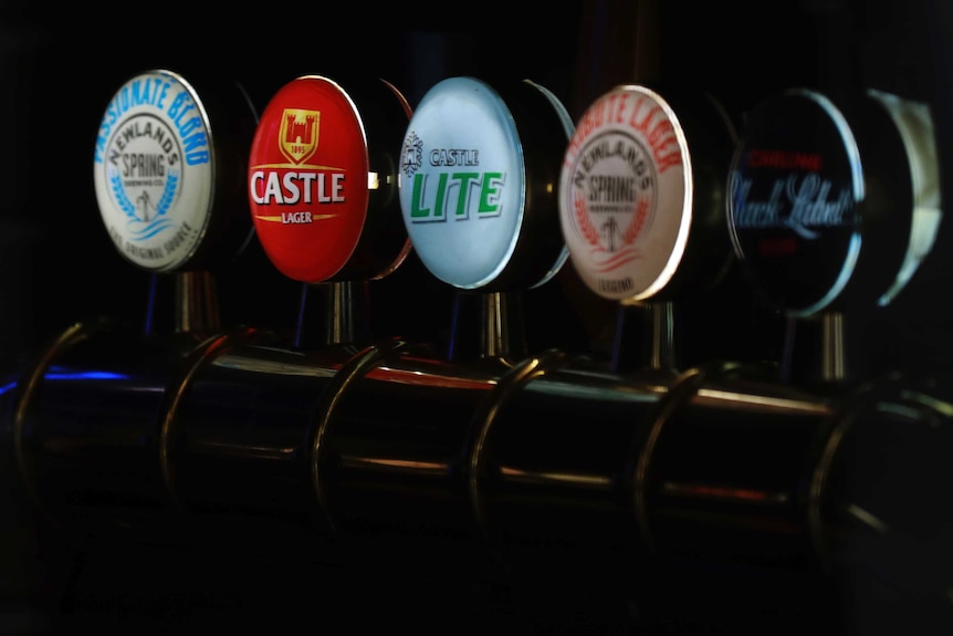 A collection of beers on tap.