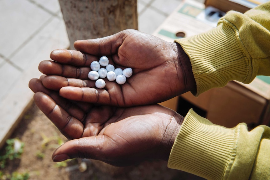 A man holds drugs in his hands.