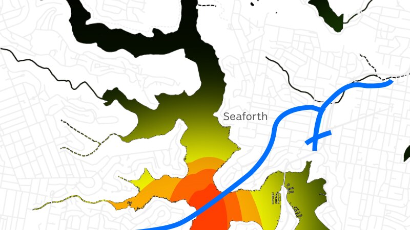 A thermal map showing the spread and density of turbid plumes