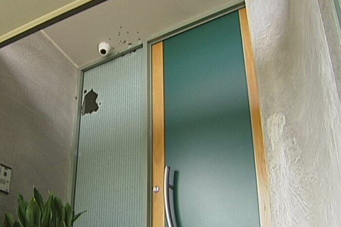 Shotgun pellets damaged the security camera of a Kew home.