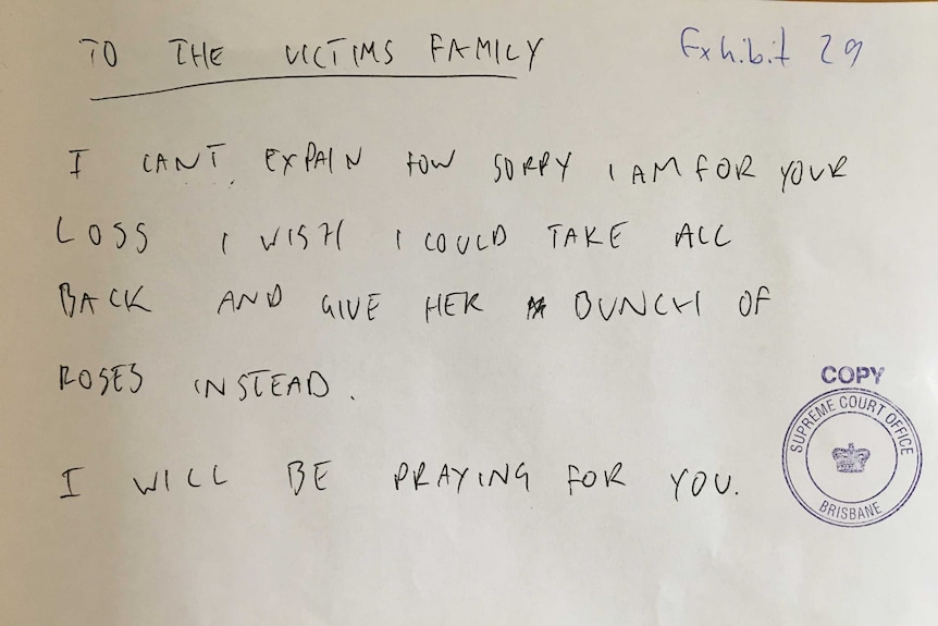 A scanned copy of the letter written by Alex McEwan addressed to the victim's family