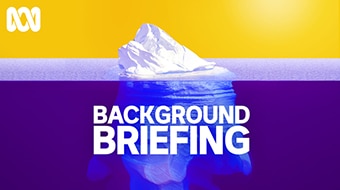 The text Background Briefing is printed on top of an iceberg which is mostly underwater.