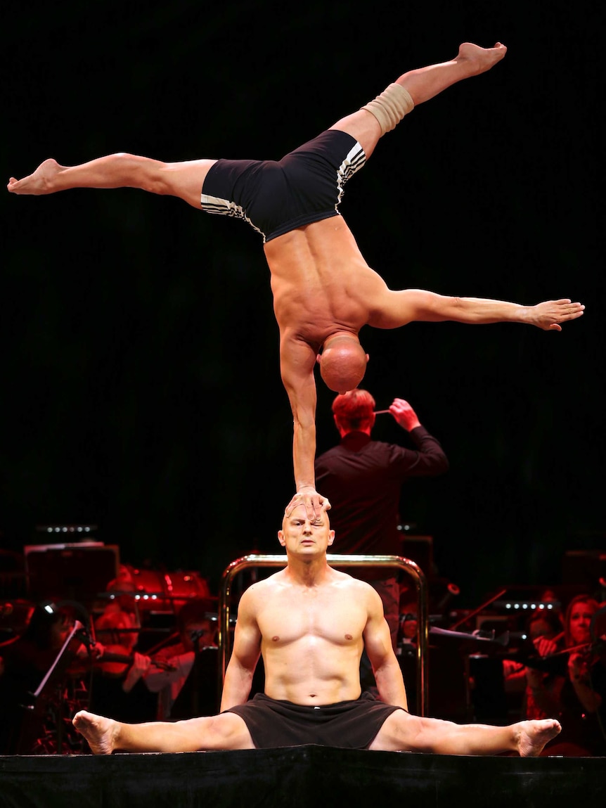 Russian circus performers rehearse with the Melbourne Symphony Orchestra.
