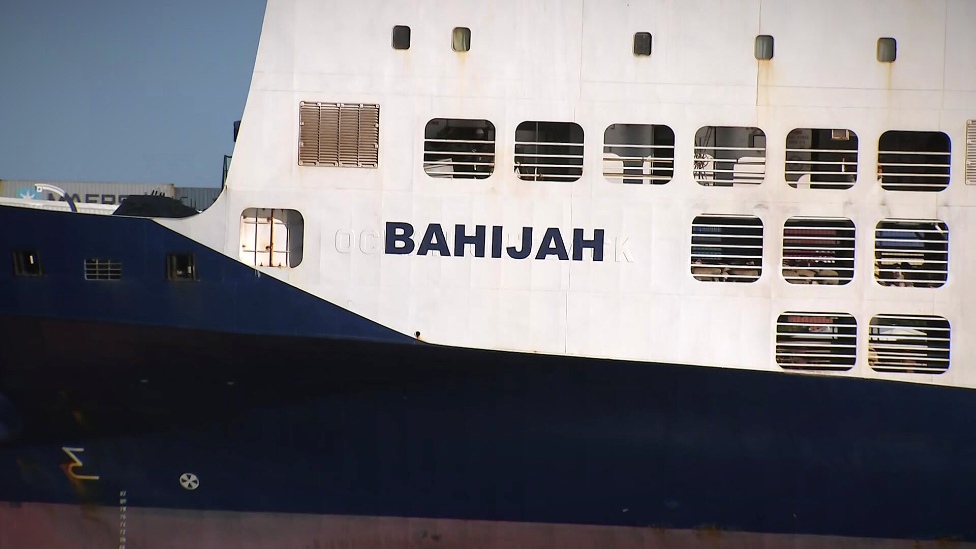A close up of a livestock ship in the water