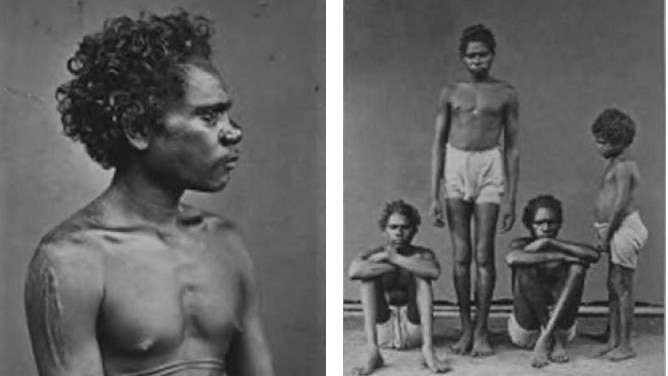 Two black and white photographs of Aboriginal men and one child.