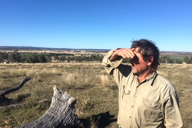 Darling Downs dairy farmer David Vonhoff on his property near the Acland coal mine