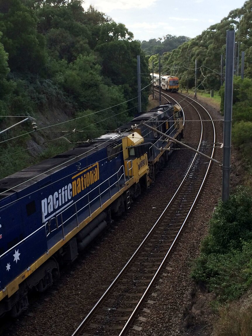 A freight train stopped on tracks