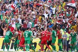 Iraq celebrate a goal during the quarter final of the Asian Cup.
