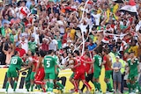 Iraq celebrate a goal during the quarter final of the Asian Cup.