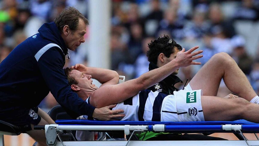 Steve Johnson was stretchered off early in the third quarter, putting a cloud over his participation in the decider against Collingwood.