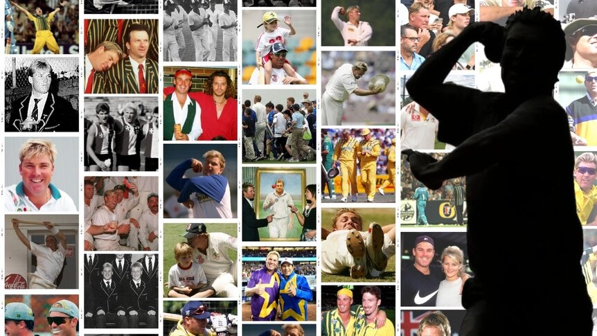A collage of Shane Warne images.