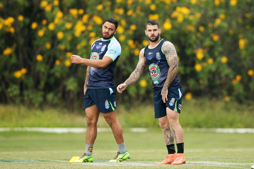 Dylan Walker and Adam Reynolds at NSW training