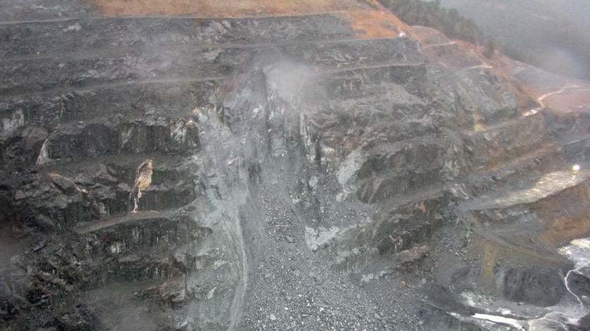 A huge landslide at the Savage River iron ore mine on Tasmania's west coast.