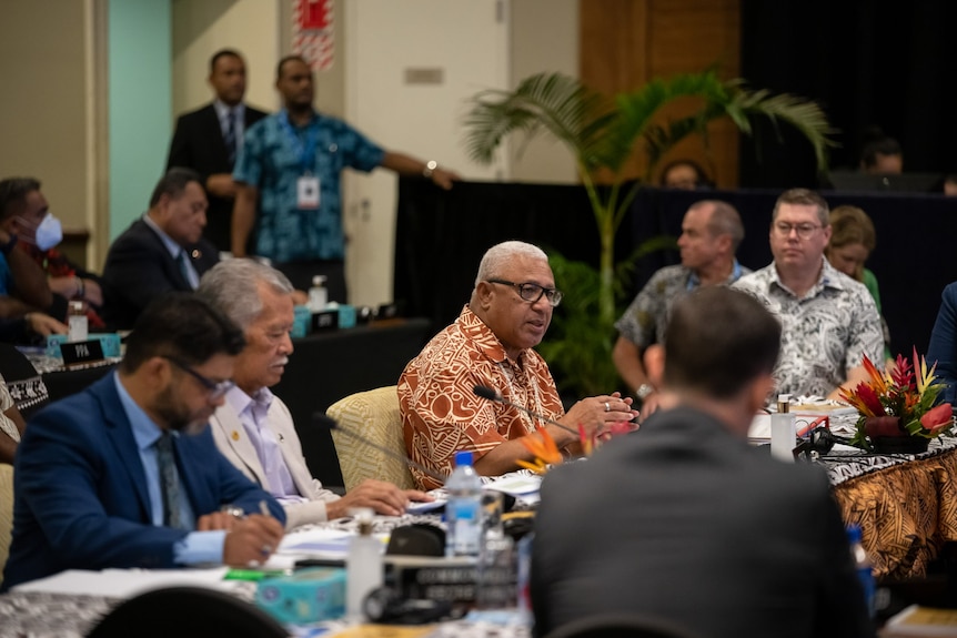 Frank Bainimarama at a meeting. 
