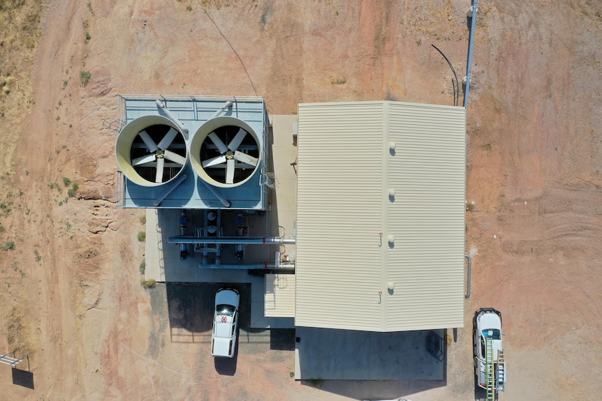 A drone photograph of a geothermal power plant in Winton