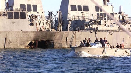 USS Cole after terrorist bombing.