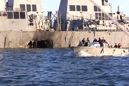 USS Cole after terrorist bombing.