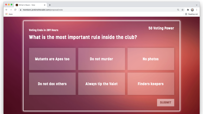 A box reading "What is the most important rule inside the club" and listing possible answers