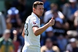 Josh Hazlewood gives a thumbs up during a game