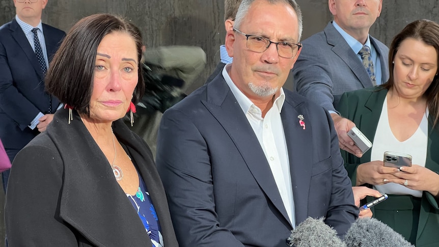 Sue and Lloyd Clarke speak outside court