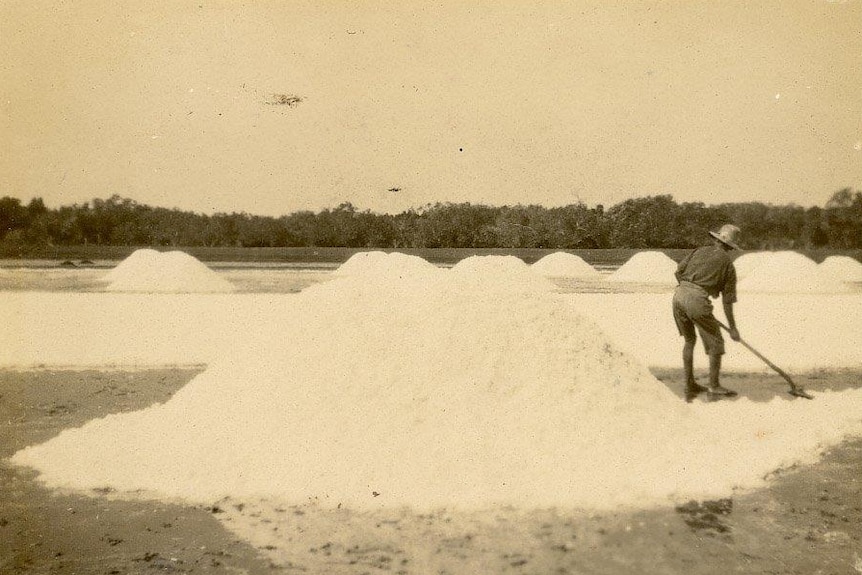 A Greek migrant shovelling salt in the post-WWI period