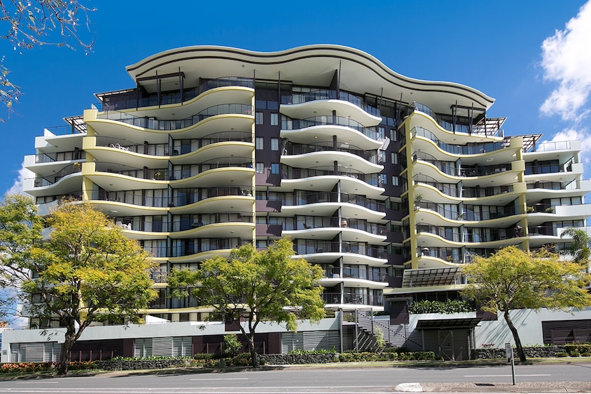 Outside view from ground of 14-year-old apartment block at Toowong in inner-city Brisbane.