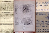 Three pages of handwritten letters, mostly in code, from the Zodiac killer.